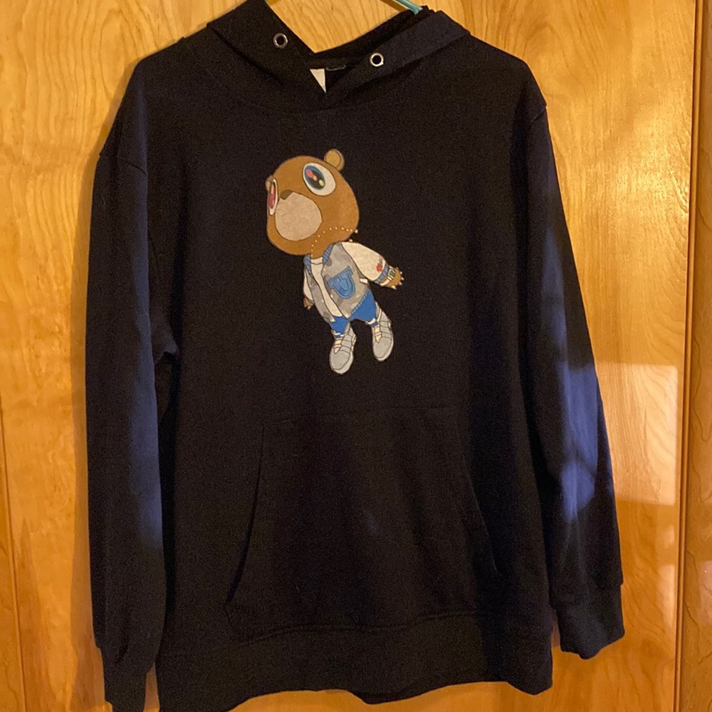 Kanye Album Cover bear black hoodie. EUC size XL.